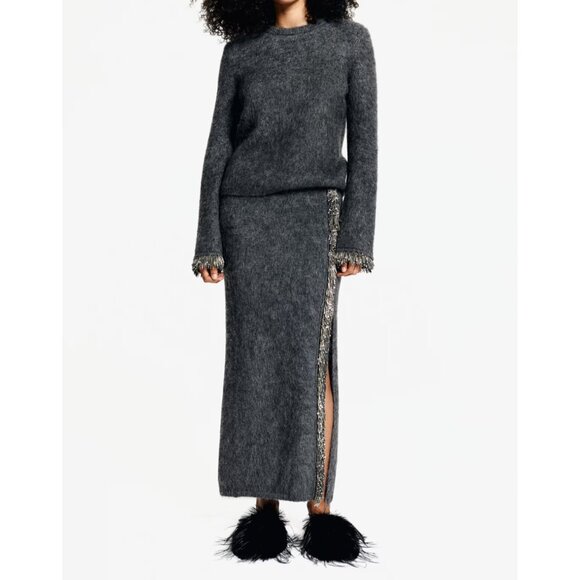 H&M EditionMerino Wool Gray Beaded Midi Skirt XL - Picture 2 of 6